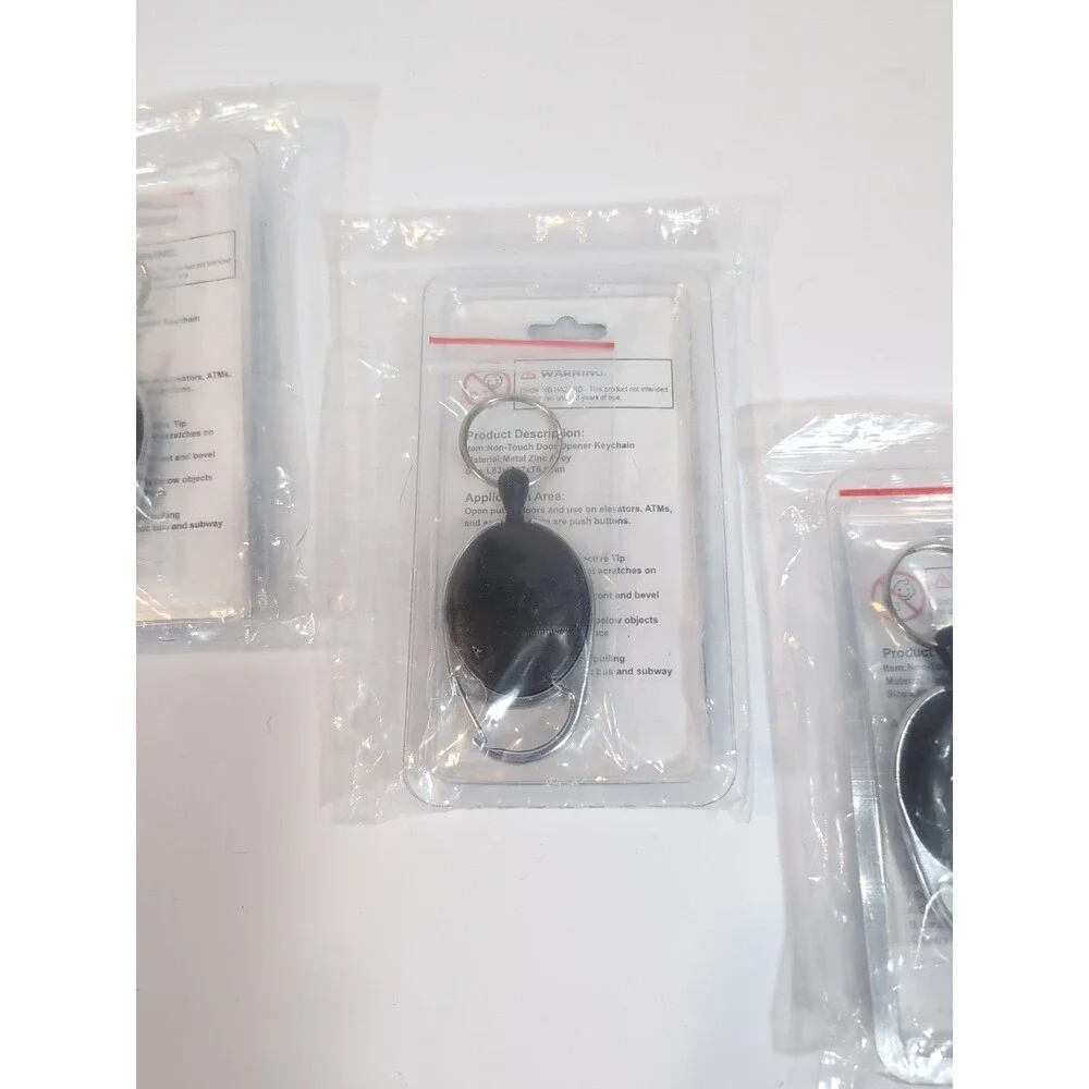 4x Lot No Touch Door Opener Tool And Retractable Keychain Zinc Alloy Silicone